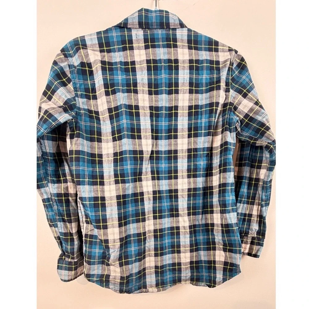 Old Navy Boys XL 14-16 Plaid ButtonDown Shirt Blue Yellow Built-In Flex Long Slv